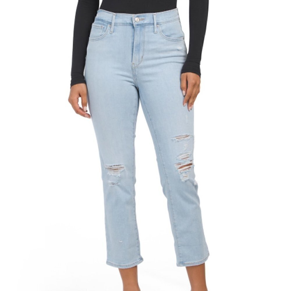 WOMEN'S High Rise Levis Light Wash Denim Distressed Cotton Straight Jeans Size 8